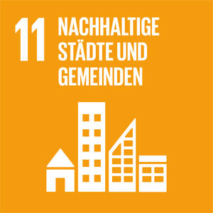 Logo: (11) Nachhaltige Städte und Gemeinde: Städte und Siedlungen inklusiv, sicher, widerstandsfähig und nachhaltig gestalten.