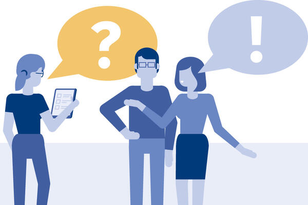 Bild vergr&ouml;&szlig;ern: Grafik: Zwei Menschen im Frage-Antwort-Dialog