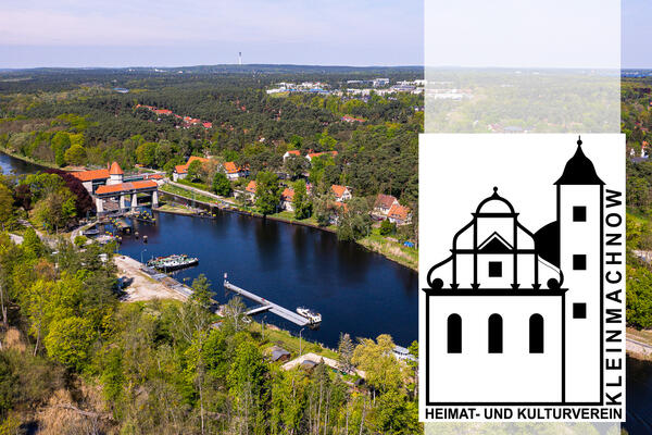Bild vergr&ouml;&szlig;ern: Luftaufnahme Schleuse mit Logo Heimat- und Kulturverein