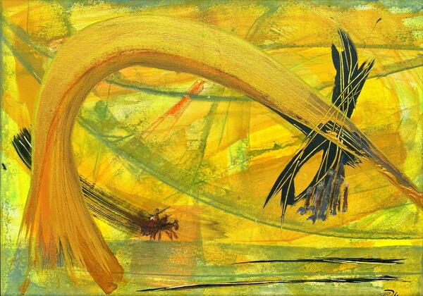 Bild vergr&ouml;&szlig;ern: Gelbes Bild mit einem gro�en schwungvollen Tor im Bildzentrum