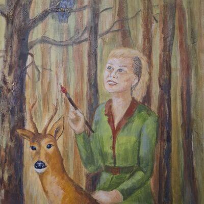 Bild vergr&ouml;&szlig;ern: Frau auf Hirsch