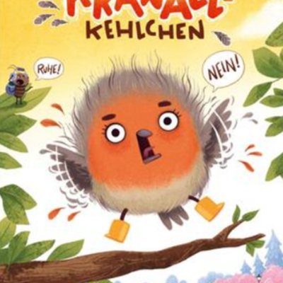 Rotkehlchen in gelben Gummistiefeln schreit Nein