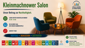 Das KI-generierte Bild informiert &uuml;ber den Kleinmachnower Salon, der von der Lokalen Agenda Kleinmachnow organisiert wird.