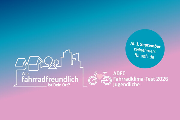 Das Bild informiert &uuml;ber den Fahrradklima-Test 2026 des ADFC