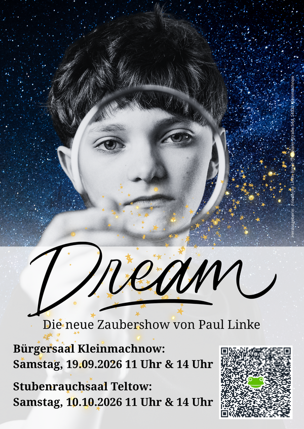 Bild vergr&ouml;&szlig;ern: Das Bild zeigt das Plakat f&uuml;r die Zaubershow Dream von Paul Linke.