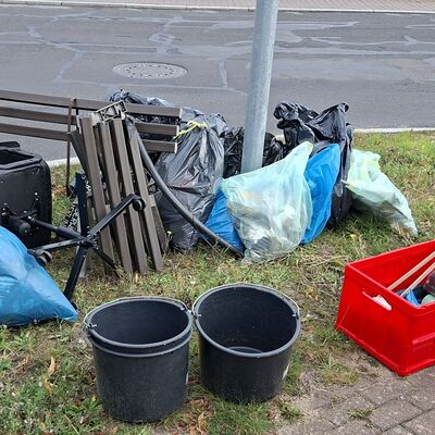Bild vergr&ouml;&szlig;ern: Das Foto zeigt M&uuml;ll und Unrat, der am 19. September im Rahmen des World Cleanup Days 2026 in Kleinmachnow gesammelt wurde.