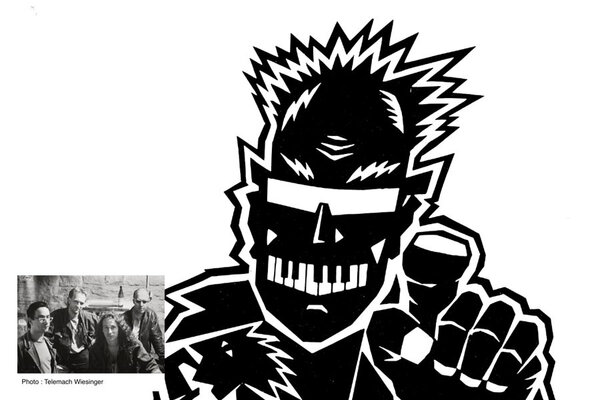 Bild vergr&ouml;&szlig;ern: Das Bild zeigt eine Zeichnung eines Mannes sowie ein Foto der Band.
