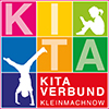 Logo KITA-Verbund: Bunte Felder Schrift und Kindersilhouetten